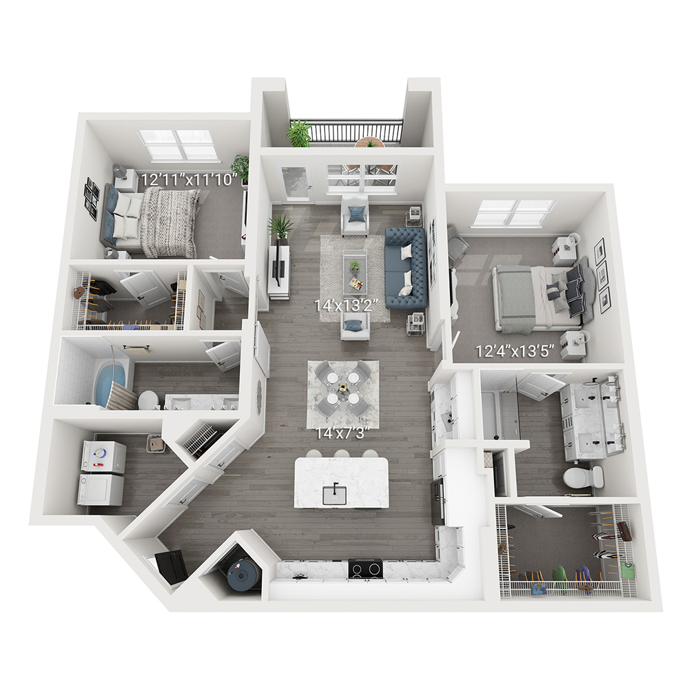 Rendering of the Biscayne (B5) floor plan with 2 bedroom[s] and 2 bathroom[s] at Legacy Heritage