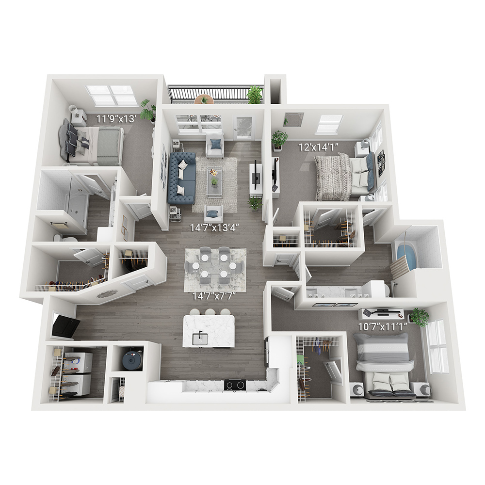 Rendering of the Coastal (C1) floor plan with 3 bedroom[s] and 2 bathroom[s] at Legacy Heritage