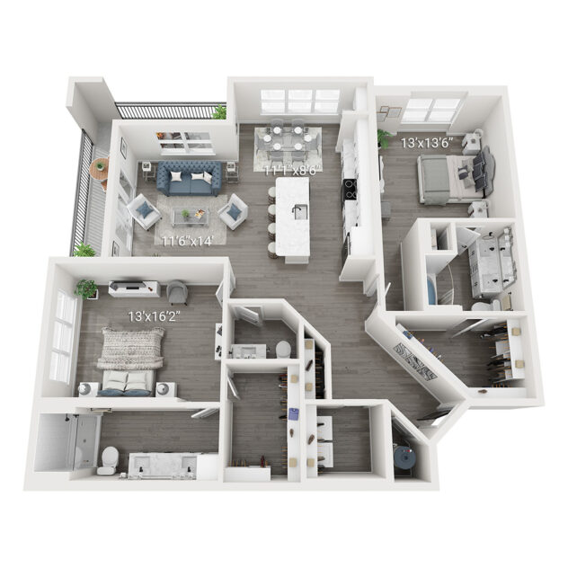 Rendering of the Breezemont (B6) floor plan with 2 bedroom[s] and 2 bathroom[s] at Legacy Heritage